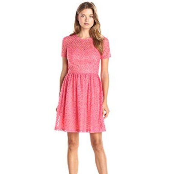 TRINA TURK pink floral daisy embroidered fit and flare Paris dress - Picture 9 of 9